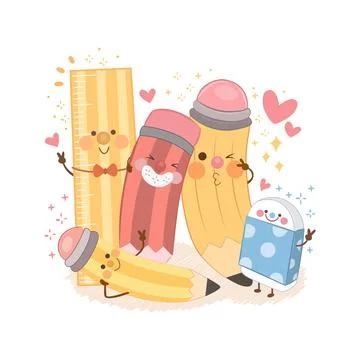 Vector Illustration of isolated pencil, Scale and eraser Stock Illustration