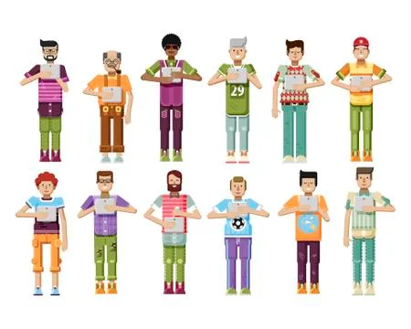 Vector illustration isolated set of men with laptop Stock Illustration