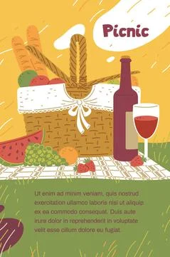 Vector illustration isolated on white bPicnic party banner with basket and copy Stock Illustration