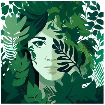 Vector illustration isolation of earth planet face with leaf hair Stock Illustration