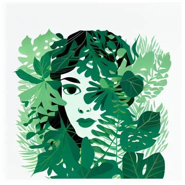 Vector illustration isolation of earth planet face with leaf hair Stock Illustration