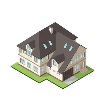 Vector illustration of isometric large private cottage or house for real esta Stock Illustration