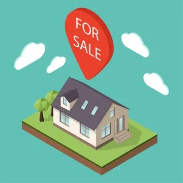 Vector illustration of isometric large private family cottage or house for re Stock Illustration