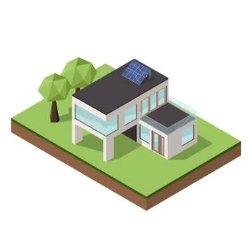 Vector illustration of isometric large private modern cottage or house for re Stock Illustration