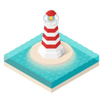 Vector illustration of isometric lighthouse. Illustrazione stock
