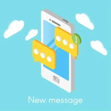 Vector illustration of isometric smartphone with new messages. Stock Illustration