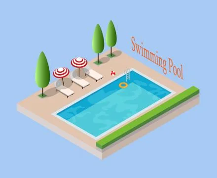 Vector illustration isometric swimming pool - concept vacation Stock Illustration