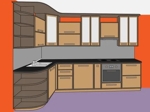 Vector illustration. Isometric view kitchen furniture. イラスト素材