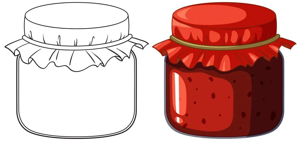Vector Illustration of a Jam Jar in Color and Line Art Stock Illustration