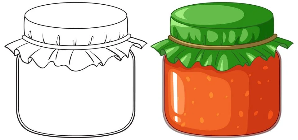 Vector Illustration of a Jam Jar in Color and Outline Stock Illustration