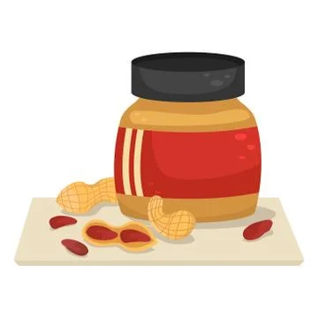Vector illustration with a jar of peanut paste and peanuts near it. Illustrazione stock