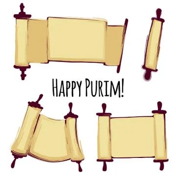 Vector illustration Jewish ancient scroll. Happy Purim Stock Illustration