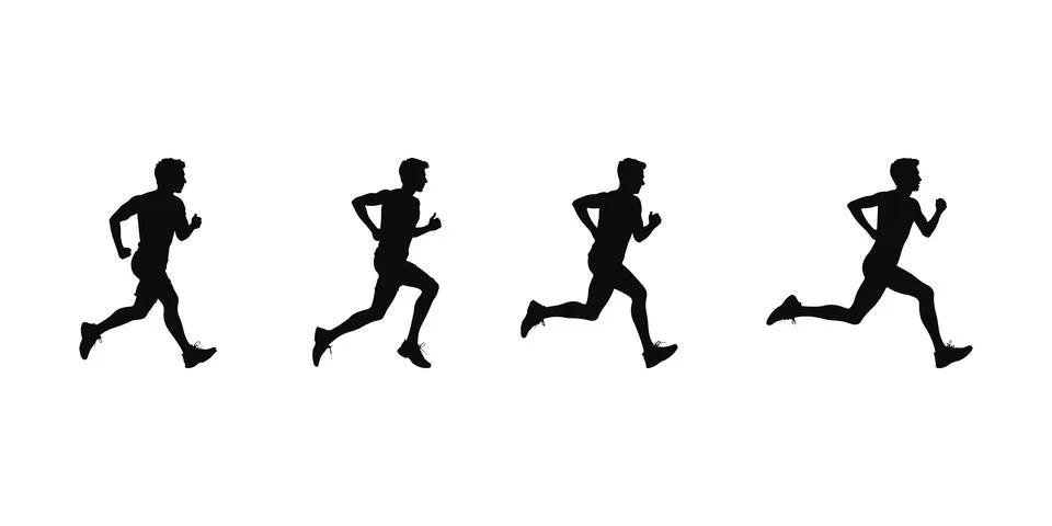 Vector illustration of jogging, running, and marathon. White backdrop Stock Illustration