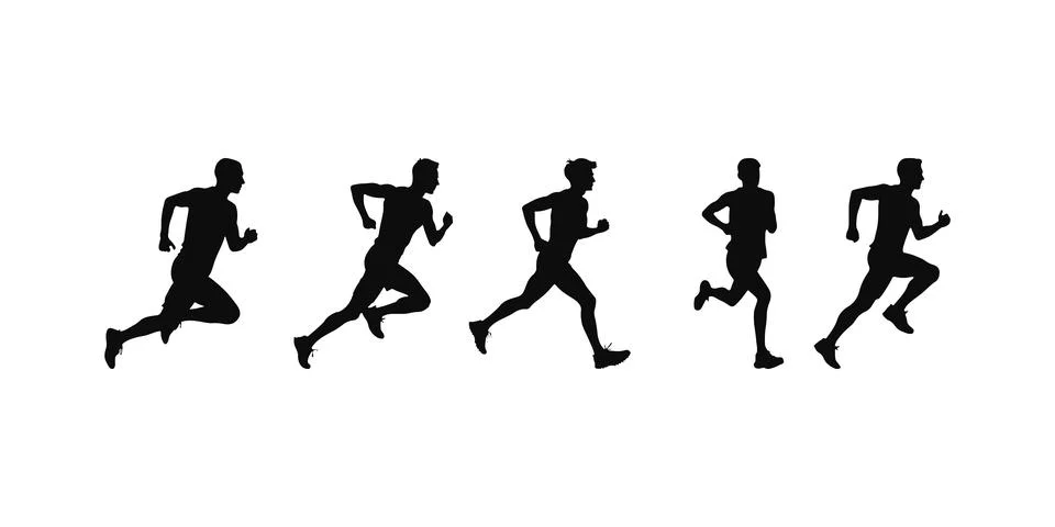 Vector illustration of jogging, running, and marathon. White backdrop Stock Illustration