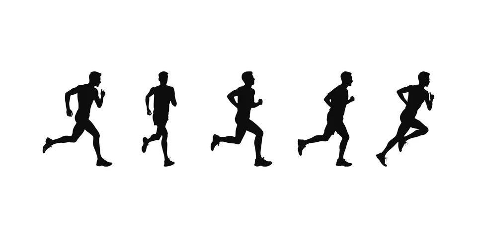 Vector illustration of jogging, running, and marathon. White backdrop Stock Illustration