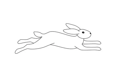 Vector illustration of a jumping rabbit. Black outline on a white background Stock Illustration