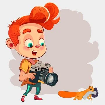 Vector Illustration of a Kid Boy taking pictures using a Digital Camera Stock Illustration