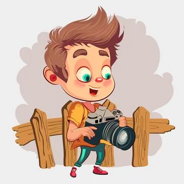 Vector Illustration of a Kid Boy taking pictures using a Digital Camera Stock Illustration