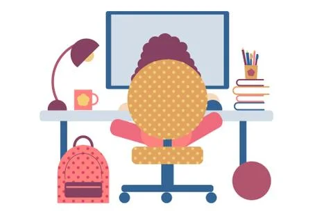 A vector illustration of a kid studying and doing his homework in his bedroom at Stock-Illustration