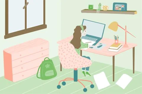 A vector illustration of a kid studying Illustration