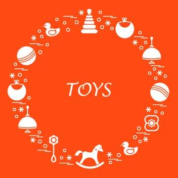 Vector illustration kids elements arranged in a circle: whirligig, ball, rock Stock Illustration