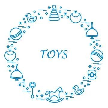 Vector illustration kids elements arranged in a circle: whirligig, ball, rock Stock Illustration