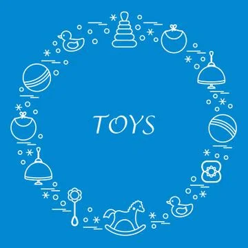 Vector illustration kids elements arranged in a circle: whirligig, ball, rock Illustrazione stock