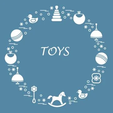 Vector illustration kids elements arranged in a circle: whirligig, ball, rock Illustrazione stock