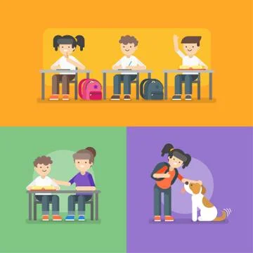 Vector illustration of kids at school. Back to school concept. Stock Illustration