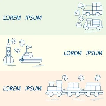 Vector illustration kids toys objects: train, puzzle, rocket, boat, cars. Stock Illustration