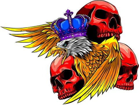 Vector illustration of king Eagle and Skulls 스톡 일러스트