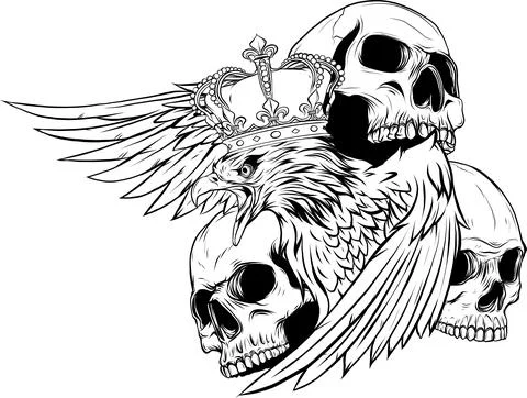 Vector illustration of king Eagle and Skulls Stock Illustration