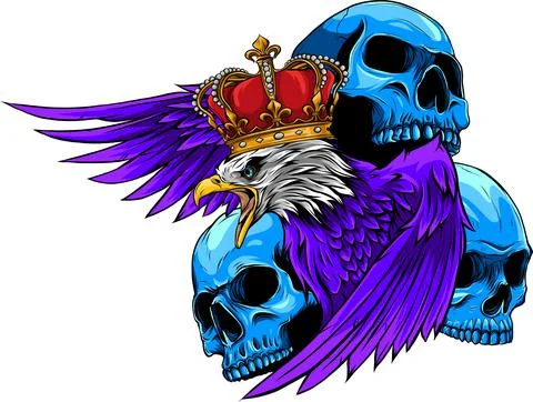 Vector illustration of king Eagle and Skulls Stock Illustration