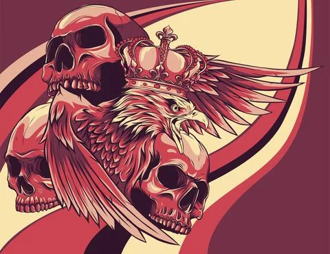 Vector illustration of king Eagle and Skulls Stock Illustration