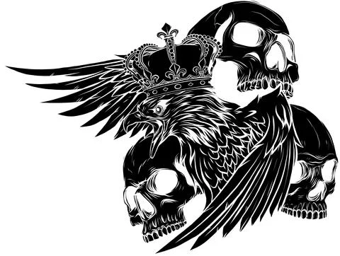 Vector illustration of king Eagle and Skulls Stock Illustration