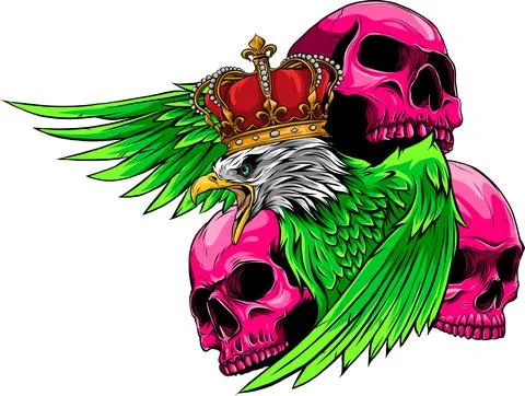 Vector illustration of king Eagle and Skulls 스톡 일러스트