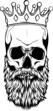 Vector illustration of king skull with beard Stock Illustration