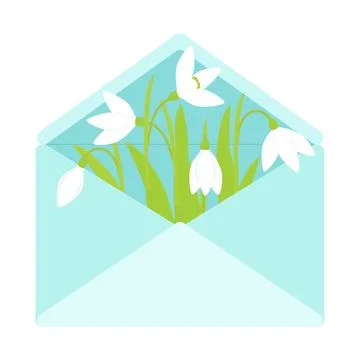 Vector illustration. kit. Snowdrop flowers in a blue carpet. Spring composi.. Stock Illustration