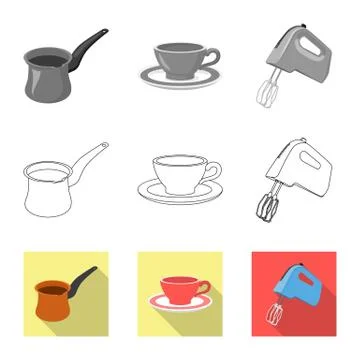 Vector illustration of kitchen and cook symbol. Set of kitchen and appliance Stock Illustration