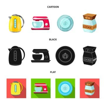Vector illustration of kitchen and cook logo. Set of kitchen and appliance Stock Illustration