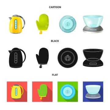 Vector illustration of kitchen and cook sign. Set of kitchen and appliance Stock Illustration