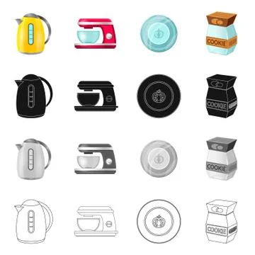 Vector illustration of kitchen and cook symbol. Set of kitchen and appliance Stock Illustration