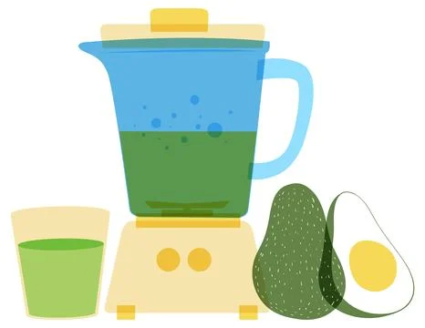 Vector Illustration of Kitchen Blender with Avocado Smoothie and Glass Stock Illustration