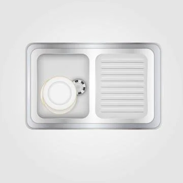 Vector illustration of kitchen sink Metallic kitchen sink with white plate... Stock Photos