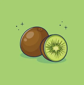 Vector illustration of a kiwi icon with half slice. Flat design. Isolated. Stock Illustration