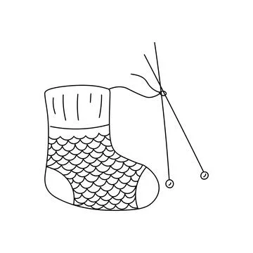 Vector illustration of knitted sock with needles. Can be used as a sticker, i Stock Illustration