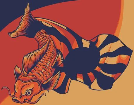 Vector illustration of koi fish with Rising Sun flag Stock Illustration