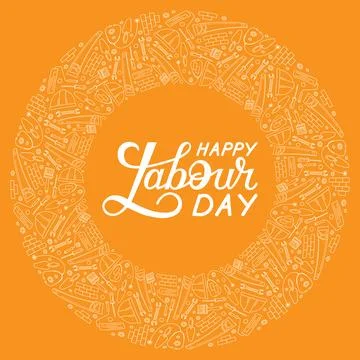 Vector illustration. Labor Day greeting card template. Lettering and working  Stock Illustration