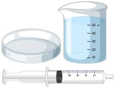 Vector Illustration of Laboratory Glassware Beaker Petri Dish and Syringe Stock Illustration