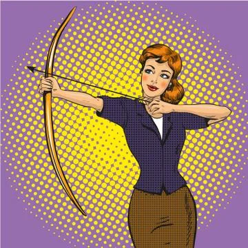 Vector illustration of lady archer, retro pop art comic style Stockillustratie